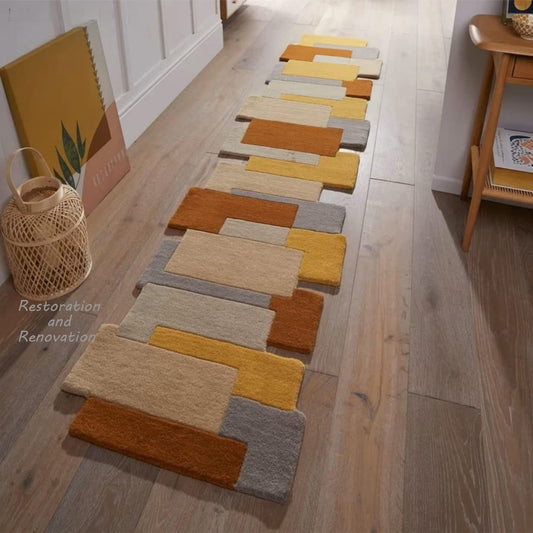 Restoration and Renovation Modern Colorful Palette Irregular Shape Runner - Unique Design, Handmade with 100% Wool Area Rug for Living Room, Bedroom, Kitchen & Home Decor (Desert, 2.6' x 8')